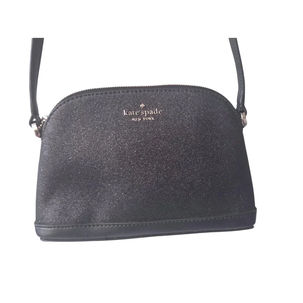 Kate Spade New York Black Glitter Dome Crossbody Bag Saffiano Leather Trim Small